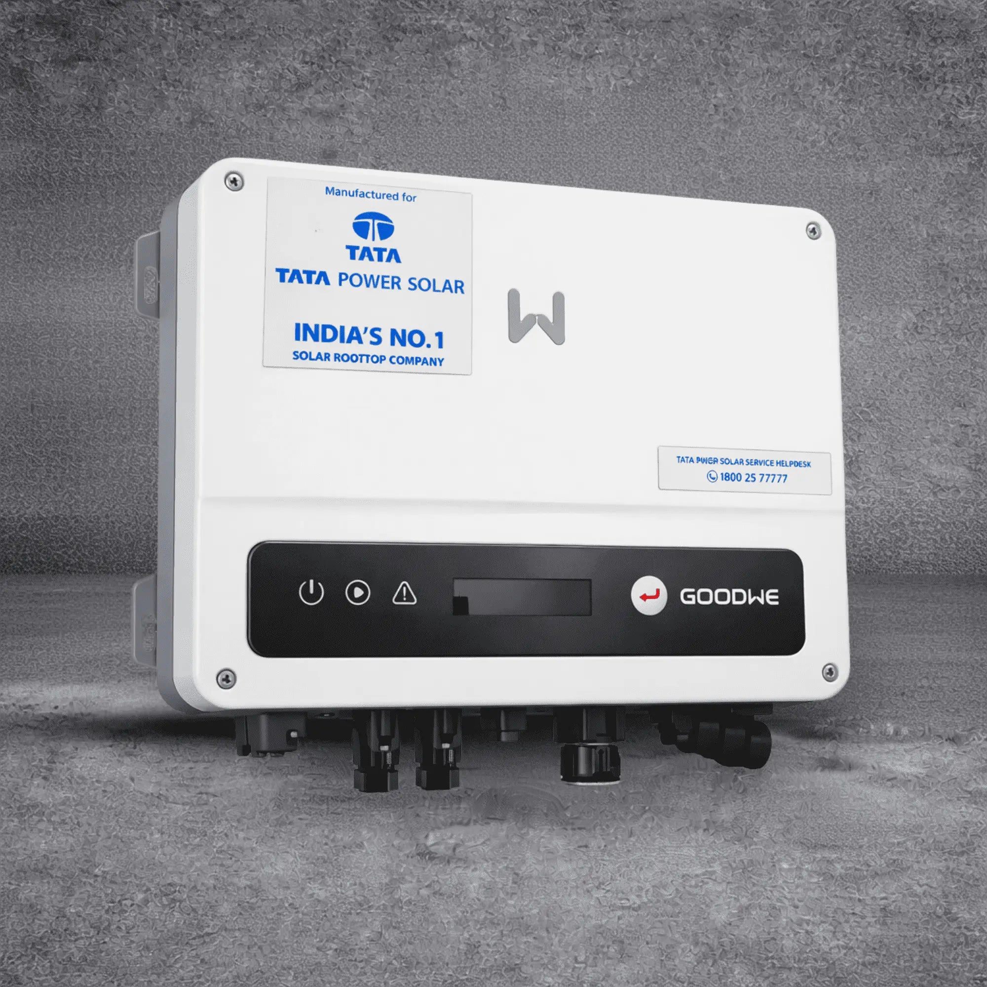 Tata Power Solar inverter with Goodwe logo on a gray background